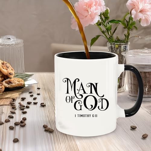 Christian Gifts for Men Ceramic Mug, Religious Gifts, Inspirational Scripture Coffee and Tea Mug, God Gift for Men Dad Bible Verse 6:11 for Birthday Christmas (White-Man of God) - color: White-Man of God