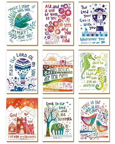 Christian Greeting Cards with Scripture, Pack of 9, Blank with Envelopes - color: Multicolored / CH4000