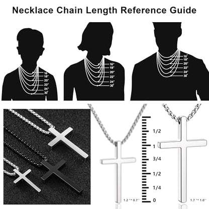 2 PCS Cross Necklace for Men,Silver Black Cross Chain Stainless Steel Pendant Jewelry Gifts Box Crucifix Necklace 16-30 inches - size: 16 in, style: 2Pcs(silver+black) 1.7 "* 1.0'' pendant