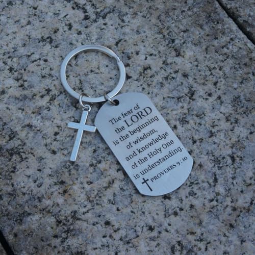 Inspirational Scripture Keychain with Cross - Bible Verse Matte Key Chain Religious Gift for Christian - style: Proverbs 9:10