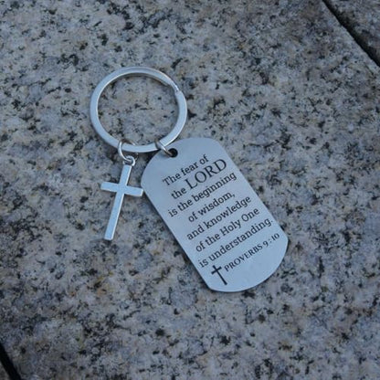 Inspirational Scripture Keychain with Cross - Bible Verse Matte Key Chain Religious Gift for Christian - style: Proverbs 9:10
