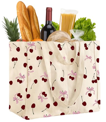 Miss Adola Extra Large Canvas Grocery Tote Bag - color: Cherry Bow