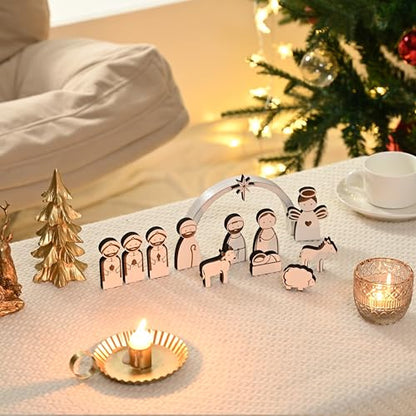AOMOONOA Wooden Nativity Set for Kids, 12Pcs Christmas Nativity Scene - color: White