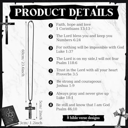 Ecally 8 Pcs Christian Cross Necklace for Men Father Religious Black Silver Stainless Steel Cross Church Gift USA Flag Chain - color: Black