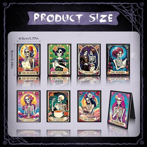Tarot Skeleton Magnetic Bookmark Gifts - Wxiben 8 Pcs Gothic Skeleton Bookmarks Magnetic for Women Funny Skull Flower Magnets Book Markers Page Clip Gifts for Women Students Teacher Reader Office - style: Tarot Skeleton