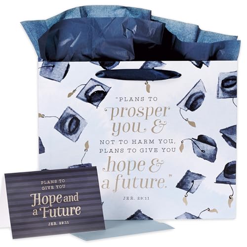 Christian Art Gifts Large Gift Bag with Card & Tissue Paper, Graduation - color: Graduation/Blue, style: Large Landscape