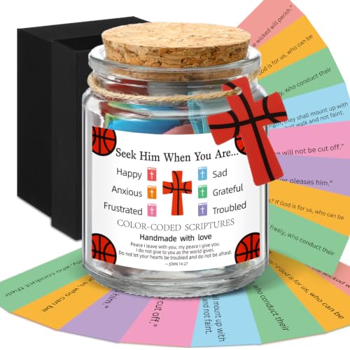Lunmon Basketball Christian Affirmation Jar with Color-Coded Bible Verses - style: Basketball