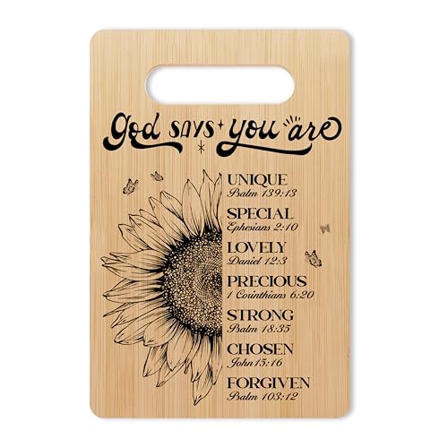 Christian Cutting Board, Religious Wood Charcuterie Board, Inspirational Gifts For Women, God Says You Are Bamboo Chopping Board, Kitchen Sunflower Serving Board, Home Farmhouse Bible Verse Decor -03 - color: God Says You Are