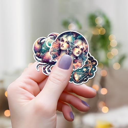 50 Pcs Zodiac Sticker Waterproof Vinyl Constellation Decals Astrology Stickers Water Bottle Notebook Phone Laptop Helmet Guitar Christmas Birthday Gifts for Coworkers Horoscope Lovers - color: Zodiac