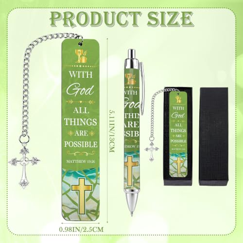Gift Set Bible Verse Metal Bookmark Pen, Scripture Marker for Women Men - style: Religious Green