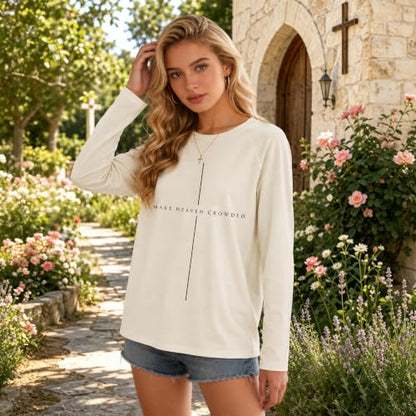 Christian Shirts for Women Faith Over Fear Shirt Jesus Long Sleeve Shirts - color: Apricot - Heaven, size: Medium