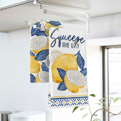 Blue Lemon Kitchen Dish Towels Set of 2, Amalfi Coast Capri Squeeze - color: Lemon