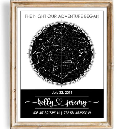 Custom Star Map Art Print - Fully Personalized (Your Details, Size, Color, Framing) | Romantic Gift Husband | Paper Anniversary | Special Ocassions Gift (e.g. Wedding, Birthday, etc) - color: Black & White, size: 11x14, style: Accent