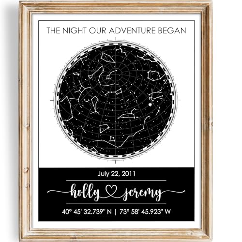 Custom Star Map Art Print - Fully Personalized (Your Details, Size, Color, Framing) | Gift for Mother's Day | Romantic Gift Husband | Paper Anniversary for Men | Special Ocassions (e.g. Wedding, Birthday, etc) - color: Black & White, size: 8x10, style: Ac
