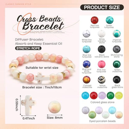 Huquary 24 Pcs Cross Beaded Bracelets, 8mm Christian Stone - color: Stylish