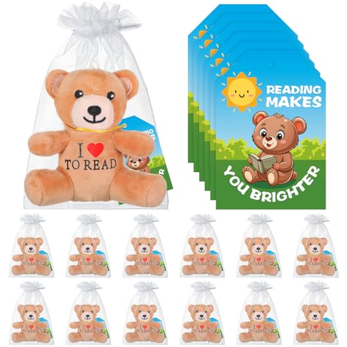 Silipull 12 Pcs I Love to Read Stuffed Bears Reading Rewards Gifts - style: I Love to Read