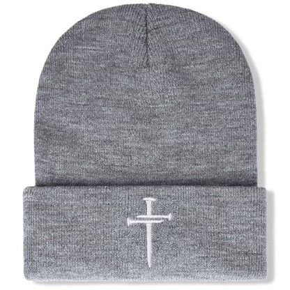 Christian Jesus Cross Beanie - Faith Winter Beanie Hats for Men Women - Religious Gifts for Christmas & New Years - color: Three Nails Cross/Grey