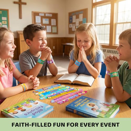 POPLAY 48 PCS Christian Slap Bracelets Bulk, Bible Verses Snap Wristbands - size: 8.6 inches