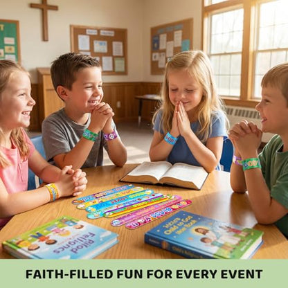 POPLAY 48 PCS Christian Slap Bracelets Bulk, Bible Verses Snap Wristbands - size: 8.6 inches