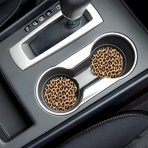 Leopard Print Car Cup Holder Coasters 2 Pack 2.63" for Women - color: Brown