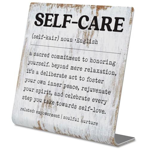 Self-Care Inspirational Desk Sign Inner Peace Self-Love Quote Plaque, Rustic Steel Decor for Therapists, Women, Friends, or Office Spaces, Daily Mental Wellness Reminder Gift XLK521 - style: Self-Care