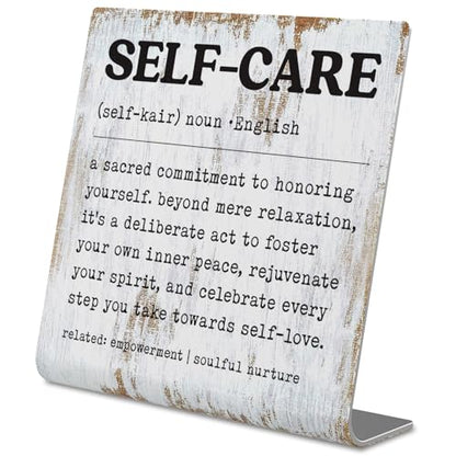 Self-Care Inspirational Desk Sign Inner Peace Self-Love Quote Plaque, Rustic Steel Decor for Therapists, Women, Friends, or Office Spaces, Daily Mental Wellness Reminder Gift XLK521 - style: Self-Care