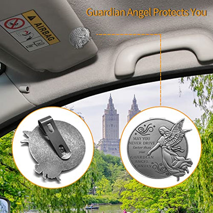 Guardian Angel Visor Clips for Cars，Reads May You Never Drive Faster Than Your Guardian Angel CAN Fly, New Driver Gifts, Car Accessories for Car Clip