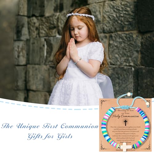 Cute Cross Bracelet Teen Girl Gifts Trendy Stuff Christian Gifts for Kids/Girls/Boys/Teens/Women Jewelry Colorful Jesus Bracelets Christmas Religious Communion Baptism Confirmation Gifts - color: 1-First Communion B
