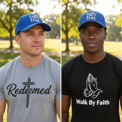 Faith Over Fear Christian Hats, Embroidered Baseball Caps for Adults - color: Royal Blue White