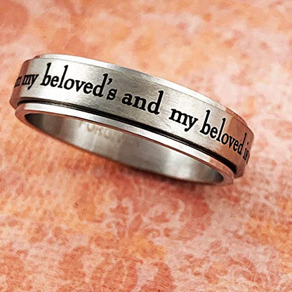 FORGIVEN JEWELRY Hebrew Text I am my beloved's Stainless Steel Spinner Ring