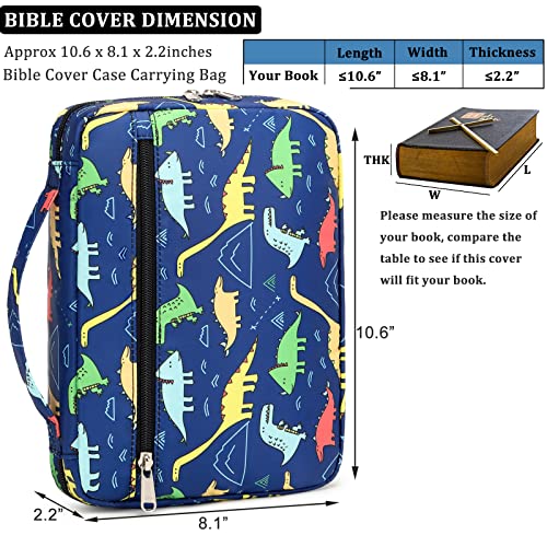 JIANYA Bible Cover for Boys Kids Bible Case Church Bag Childrens Bible Carrying Case with Handle and Zippered Pocket, Dinosaur Blue