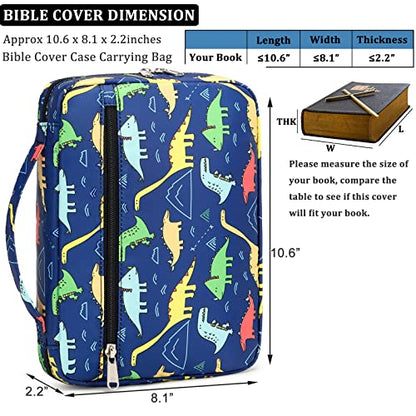 JIANYA Bible Cover for Boys Kids Bible Case Church Bag Childrens Bible Carrying Case with Handle and Zippered Pocket, Dinosaur Blue