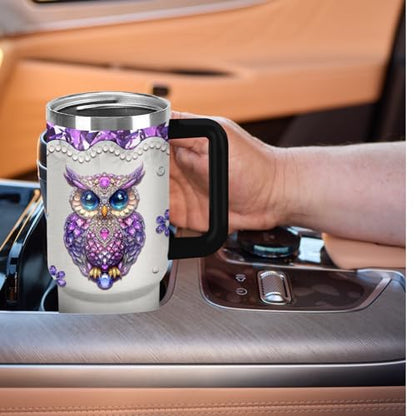 Christian Gifts for Women 40oz Tumbler - Insulated Travel Mug with Handle (Owl, 40 Ounces) - color: Purple