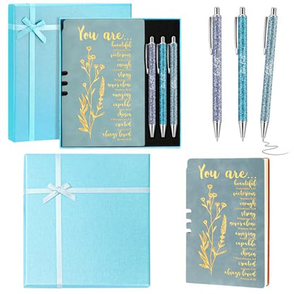 Affrolling 5 Pcs Christian Gifts for Women Church Religious Gifts A6 Bible Leather Notebook Pens with Box Prayer Journal for Men Bible Study Pastor's Wife Godmother Father(Blue) - color: Blue