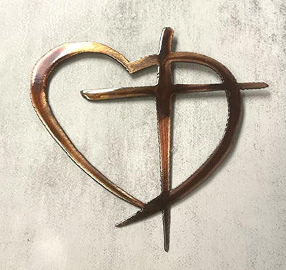 Heart with Cross Metal Wall Art Accent choose from 6 sizes and 2 color choices (Large 24" wide, Copper Bronzed Plated) - color: Copper Bronzed Plated, size: Large 24" wide