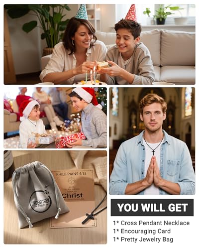 UNGENT THEM Be Strong in Faith, 20 Inch Cross Necklace for Men Teen Boys - style: Philippians 4:13