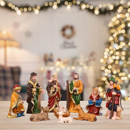 Mini Nativity Set 10pcs, Resin Nativity Scene Figurines Baby Jesus Oranment for Home Office Tabletop Decoration Desktop - size: 10 pcs
