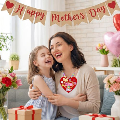 BeYumi Mom Necklace Craft Kit - 24Pcs Mother's Day DIY Foam Heart Best Mom Ever Necklace Making Kit With Gem Sticker DIY Thank You Craft for Kid Home School Classroom Family Party Favor Fun Activities - style: Best Mom Ever