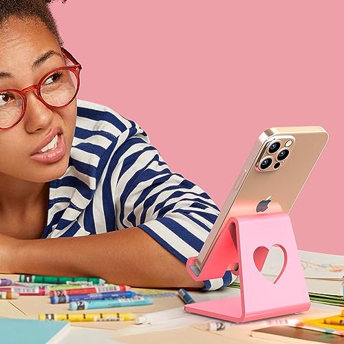 Crpich Acrylic Cell Phone Stand, Portable Phone Holder, Pink Phone Stand for Desk, Compatible with Phone16 15 14 13 12 Pro Max Mini 11 SE, Switch, Android Smartphone, Pad, Tablet, Desk Accessories - color: Pink