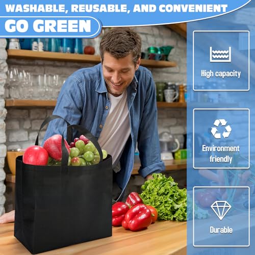 Windyun Reusable Grocery Bags Non Woven with Handles - color: Black