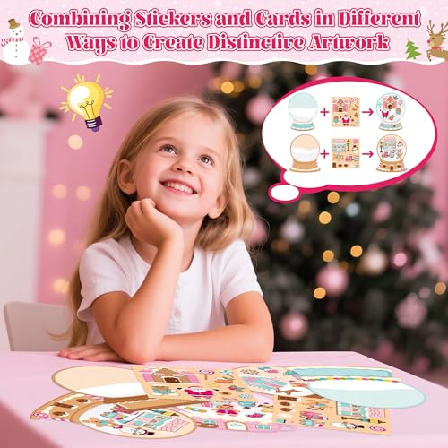 CY2SIDE Christmas Snow Globe House Stickers - 12 Set Christmas Pink Gingerbread Candy House Scene Stickers for School Reward, DIY Crystal Ball Sticker Xmas Winter Party Supplies - style: Christmas crystal ball
