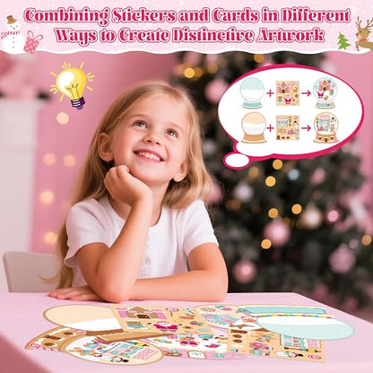 CY2SIDE Christmas Snow Globe House Stickers - 12 Set Christmas Pink Gingerbread Candy House Scene Stickers for School Reward, DIY Crystal Ball Sticker Xmas Winter Party Supplies - style: Christmas crystal ball