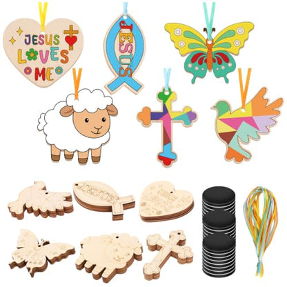 Christian Religious Wooden Craft for Kids VBS DIY Magnets Decor 24Set
