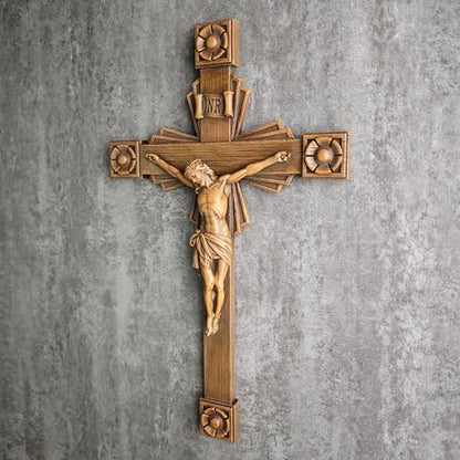 BC Catholic Crucifix Wall Cross, Jesus Christ Home Decor, Wood Carve Looking, 12"H, Hand Painted by Buildclassic - color: Wooden