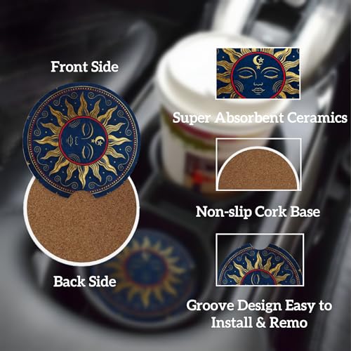 Ceramic Car Cup Coasters 2PCS - Art Sun - color: Art Sun