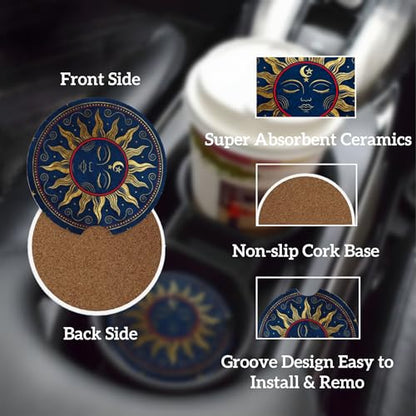 Ceramic Car Cup Coasters 2PCS - Art Sun - color: Art Sun