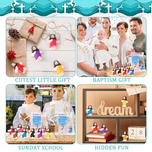 Barydat 100 Sets Mini Jesus Figurines Bulk Easter Gift Little Jesus Figures Tiny Toys Christ Savior Doll with Cards Bags for Religious Party Favors Sunday School Baptism Gift(Cute Style) - style: Cute Style