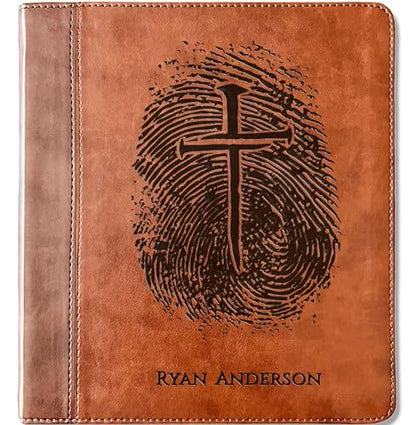 STARKENBURG COMPANY Personalized ESV Study Bible, Custom Engraved Fingerprint & Cross Bible with Name, ESV Wide Margin for Note Taking, Gift for Baptism
