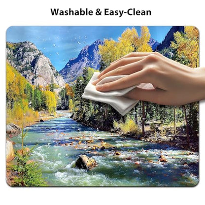Colorado Rocky Mountain Mouse Pad, Forest River Summer Idyllic Desk Mat - color: Sky Blue