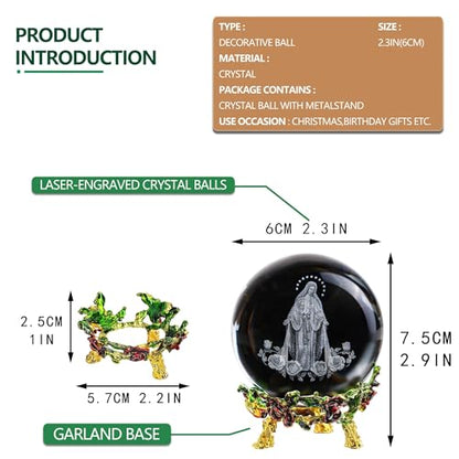 3D Cross Crystal Ball Religious Gift with Stand Christian Decor 2.3in - style: Virgin Mary